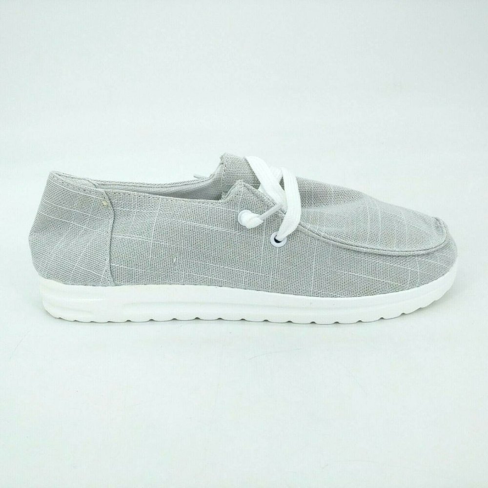 Womens Canvas‎ Lace Up Boat Shoe Sneaker Light Gray EUR 37 NEW